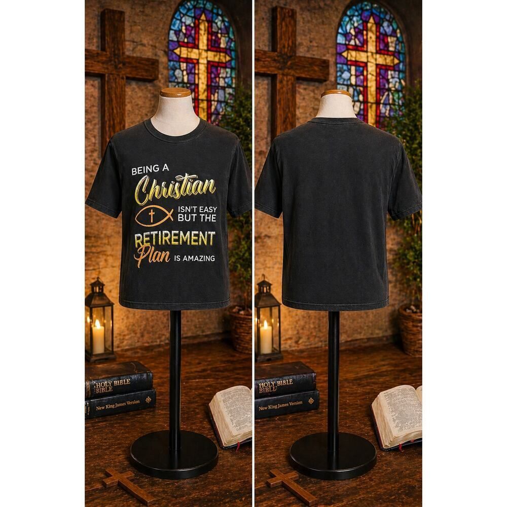 Christian Graphic Tee Retirement Plan Faith Shirt Black Size Large